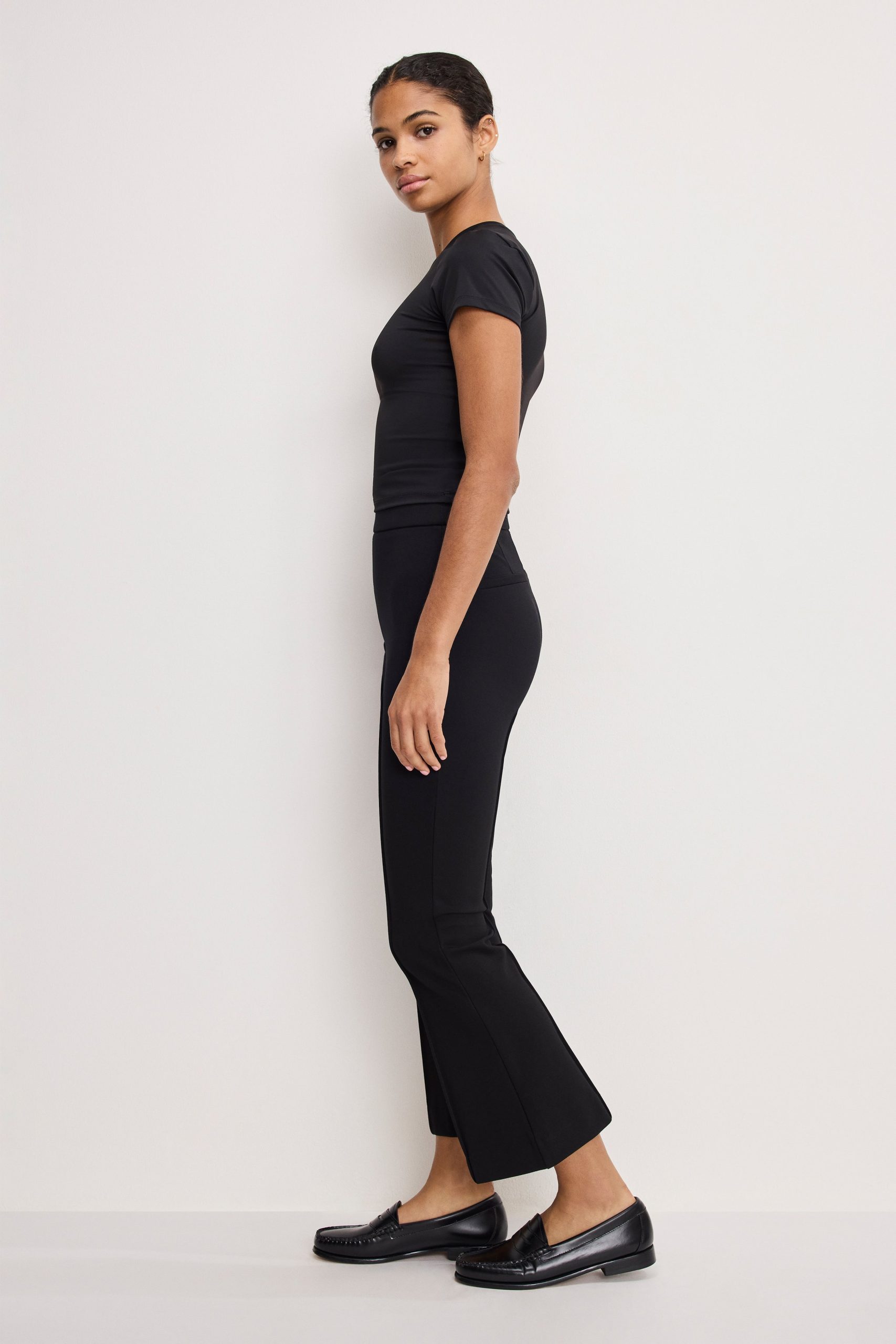 SOFT STRETCH PONTE KICK FLARE PANTS | BLACK001 - Image 3