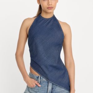 ASYMMETRIC HEM HALTER TOP | INDIGO1187