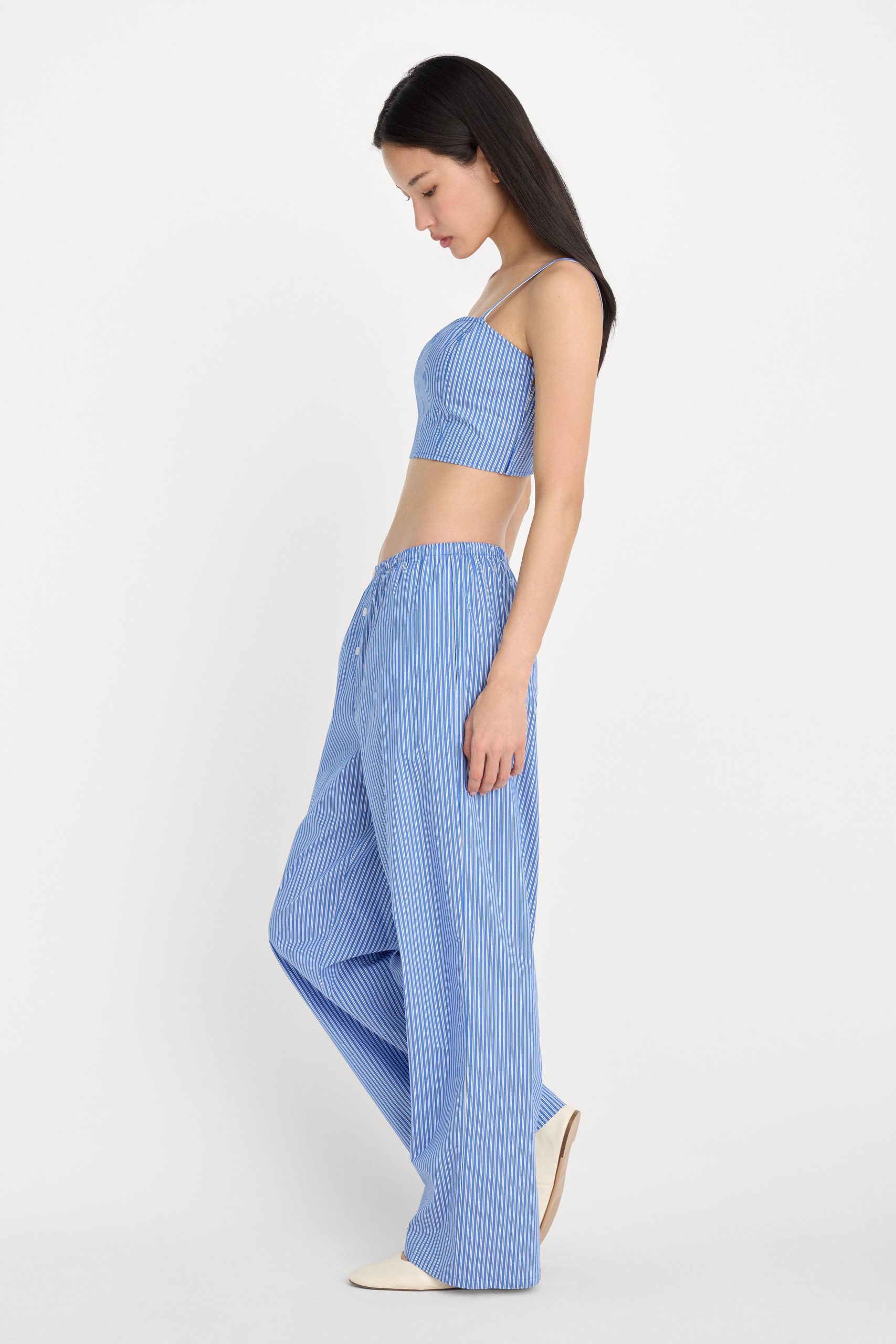 POPLIN PULL ON PANTS | BLUE & WHITE STRIPE - Image 4