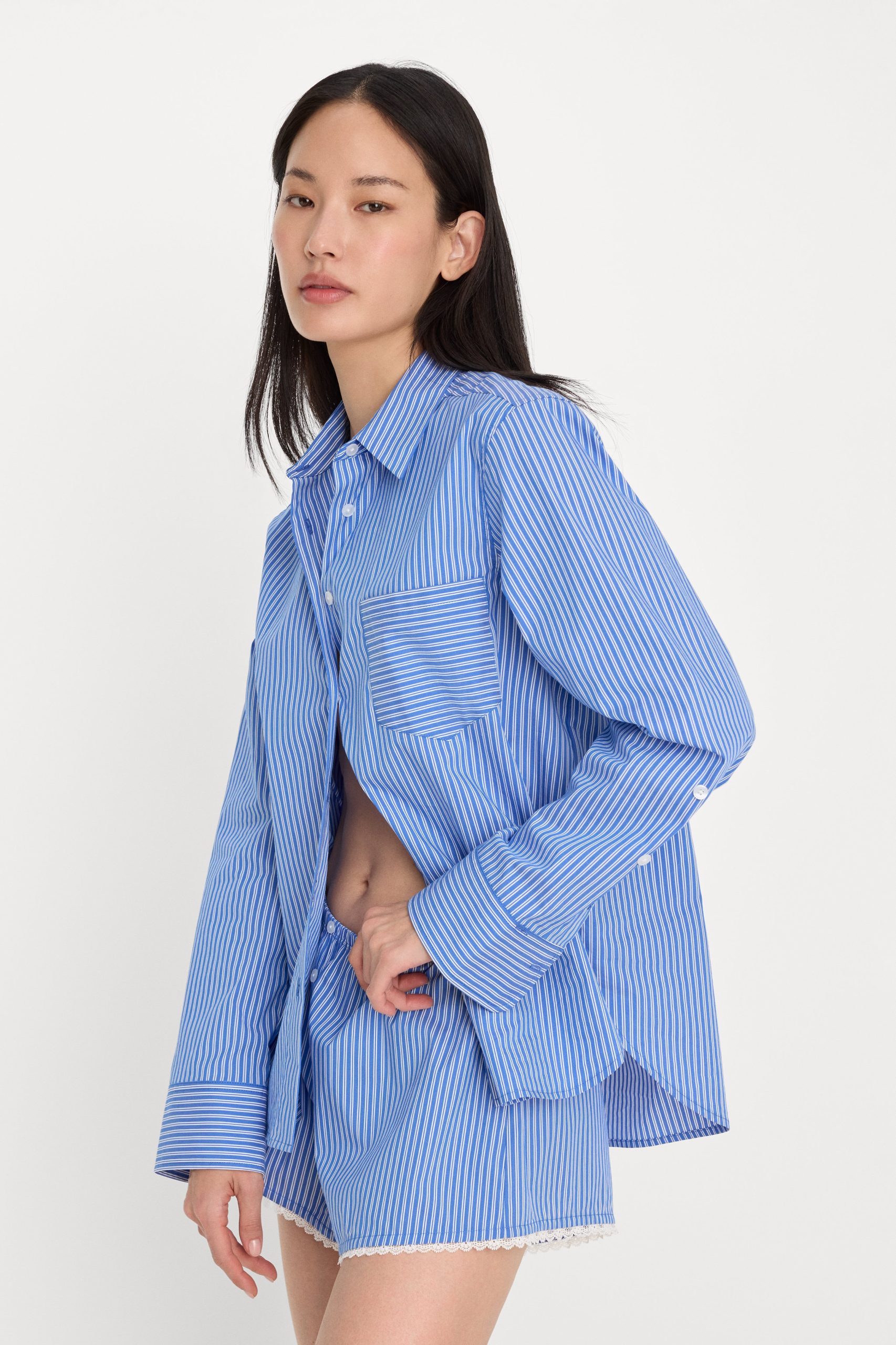 POPLIN CLASSIC BOXY SHIRT | BLUE & WHITE STRIPE