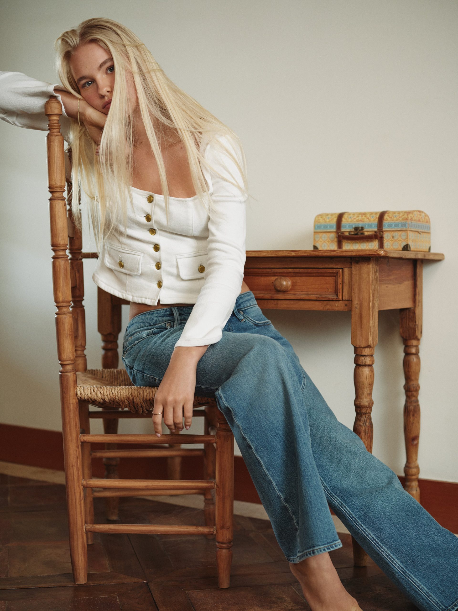 DENIM FITTED BUTTON FRONT JACKET | COTTON WHITE - Image 8