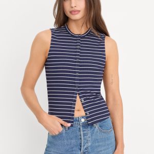 THE RIB SPLAY TOP | SIMPLE STRIPE HORIZON INK
