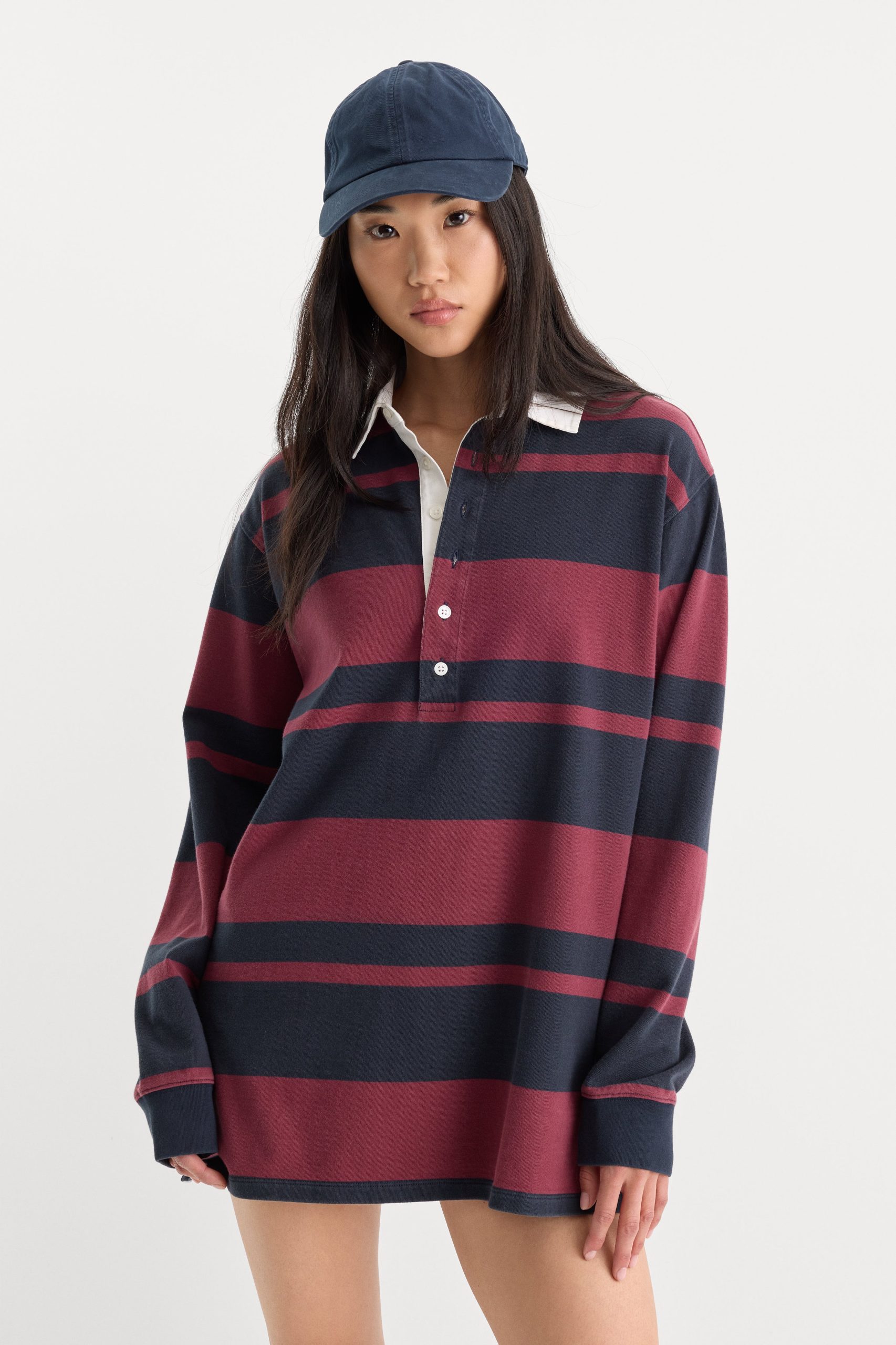 THE KNIT RUGBY MINI DRESS | NAVY BERRY CLUB STRIPE