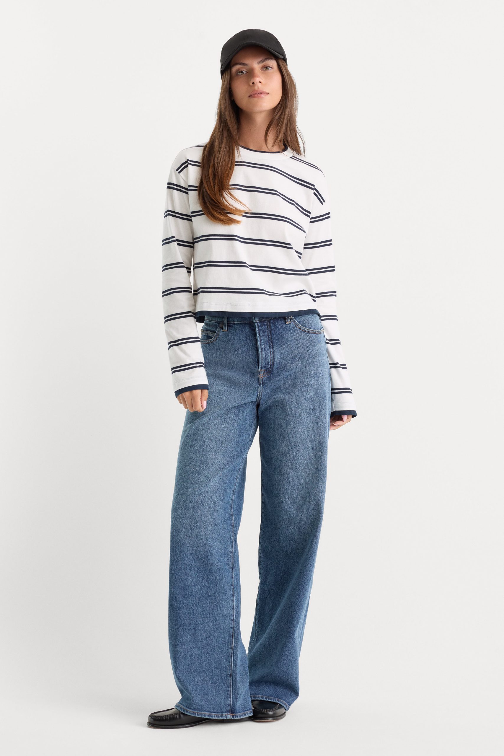 THE LONG SLEEVE LAYERED TEE | NAVY DOUBLE STRIPE - Image 3