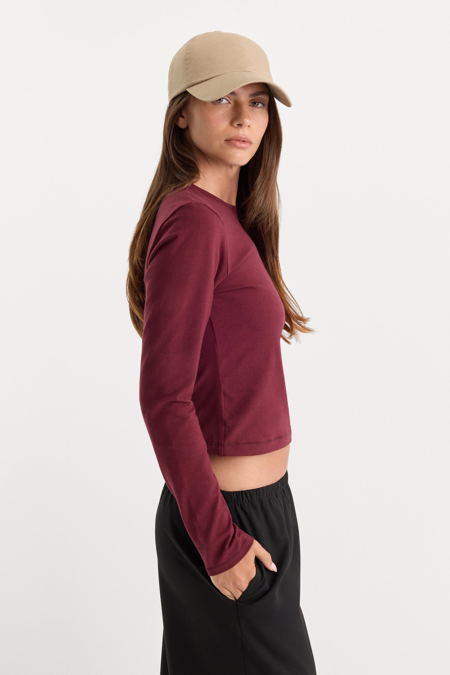 THE LONG SLEEVE BABY TEE | BERRY NOIR - Image 2