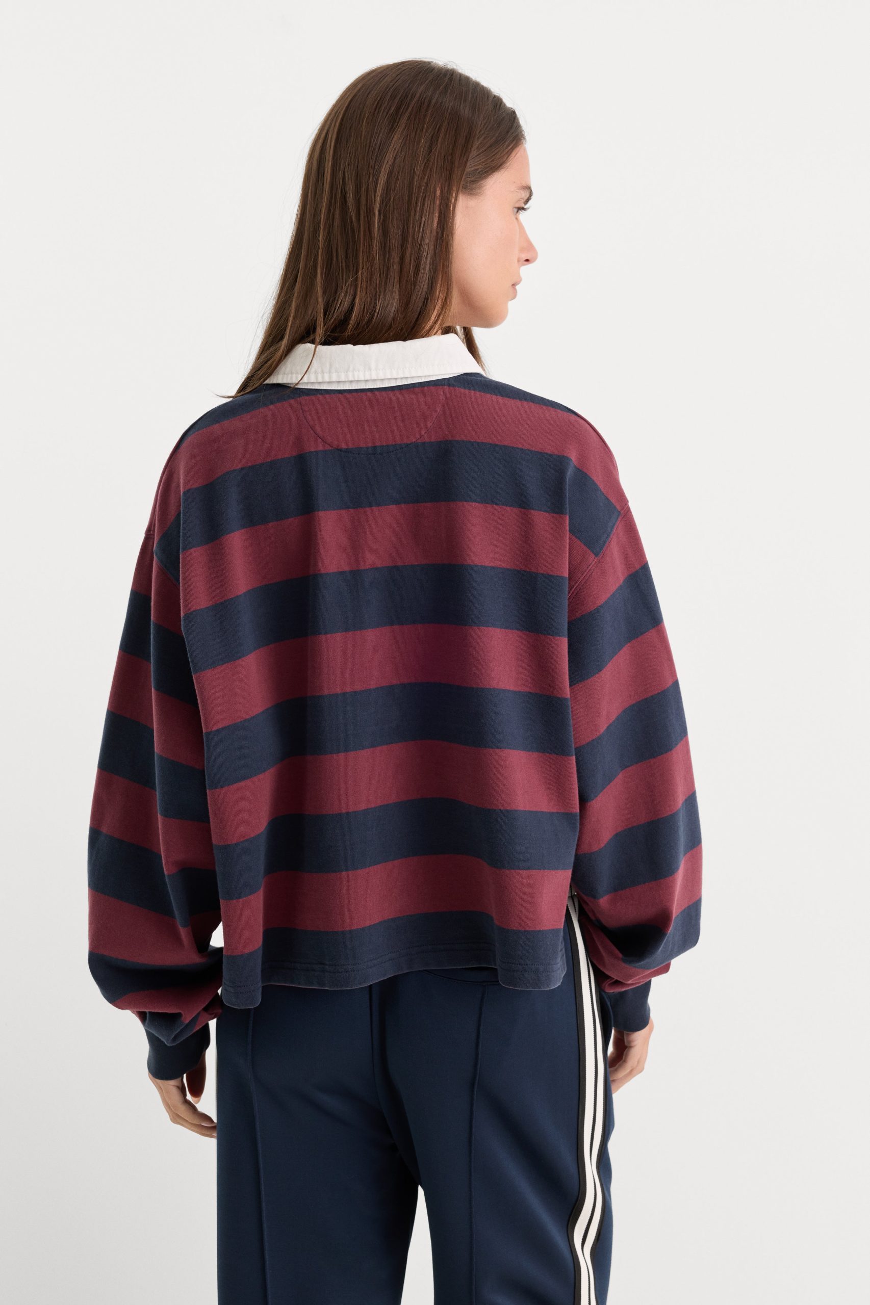 THE CROPPED RUGBY POLO | NAVY BERRY NOIR BLOCK STRIPE - Image 5