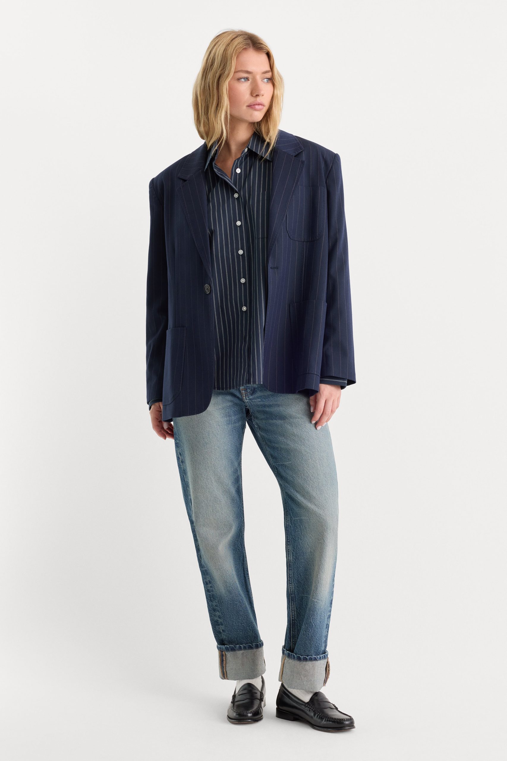 THE OVERSIZED BLAZER | NAVY PINSTRIPE - Image 4