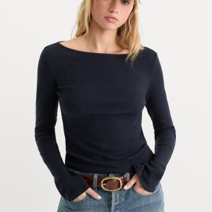 THE VARIEGATED RIB LONG SLEEVE TOP | NEW NAVY002