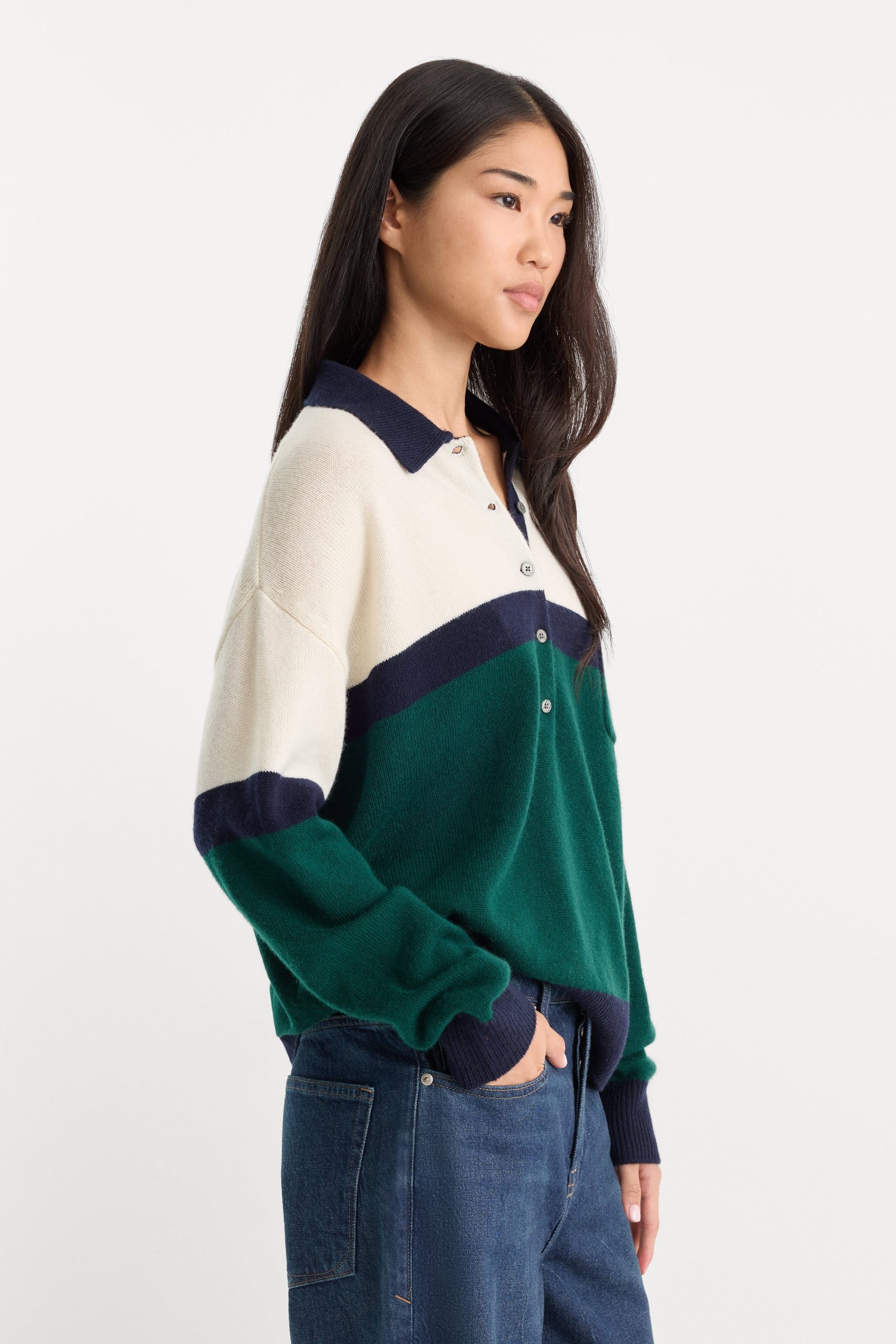 THE OVERSIZED RUGBY SWEATER | FOREST BLOCKED STRIPE - Image 3