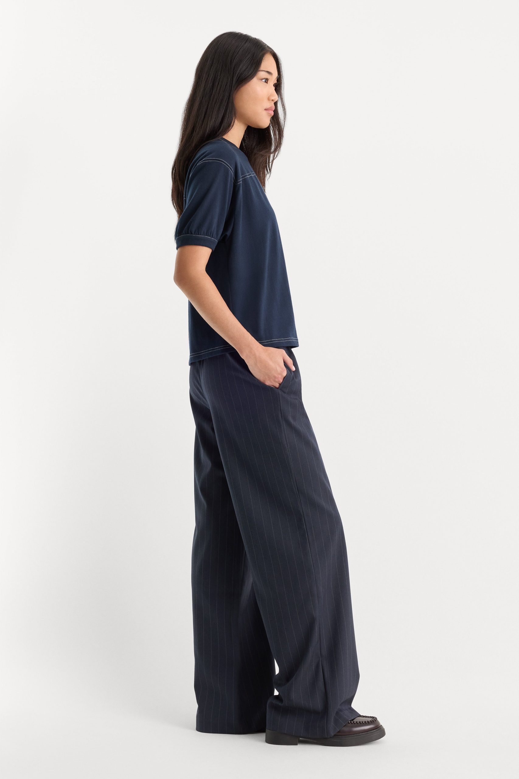 THE PINSTRIPE PULL ON TROUSER | NAVY PINSTRIPE - Image 4