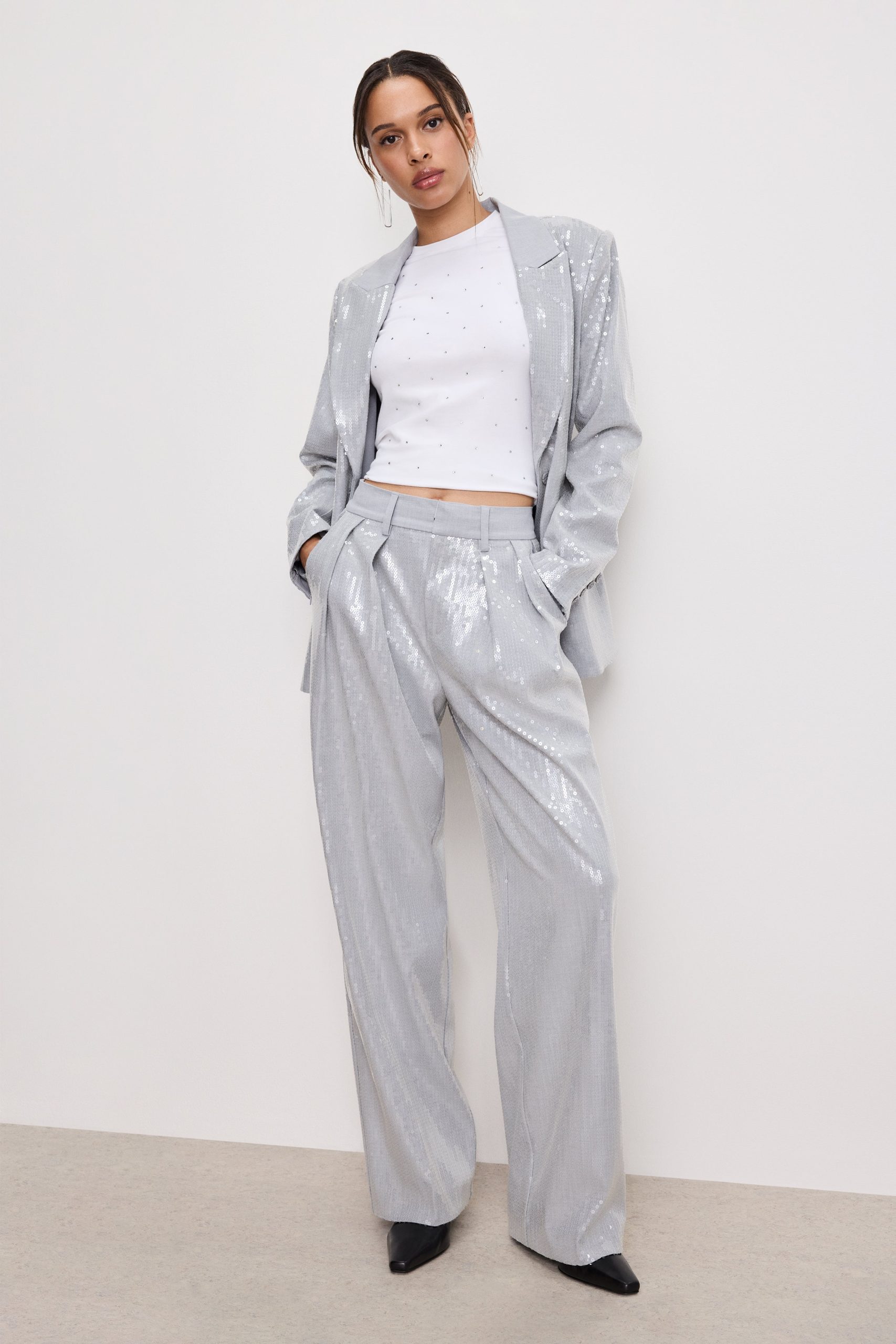 SEQUIN OVERSIZED BLAZER | HEATHER GREY001 - Image 2