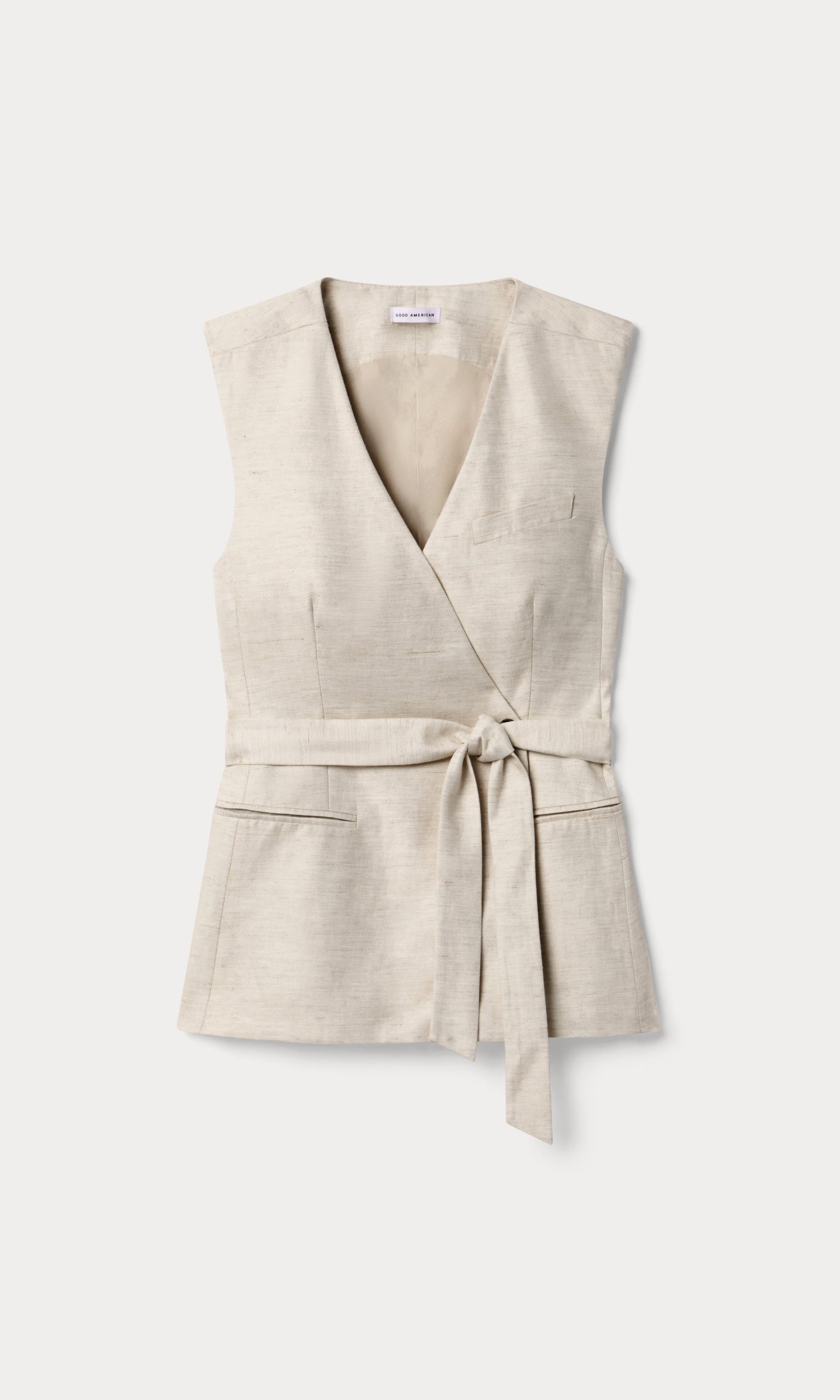 LINEN SLEEVELESS BELTED VEST | OAT - Image 5
